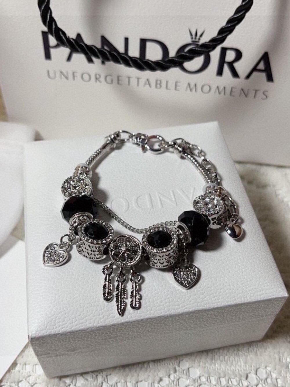 Pandora Black Theme Charm Snake Chain Bracelet
